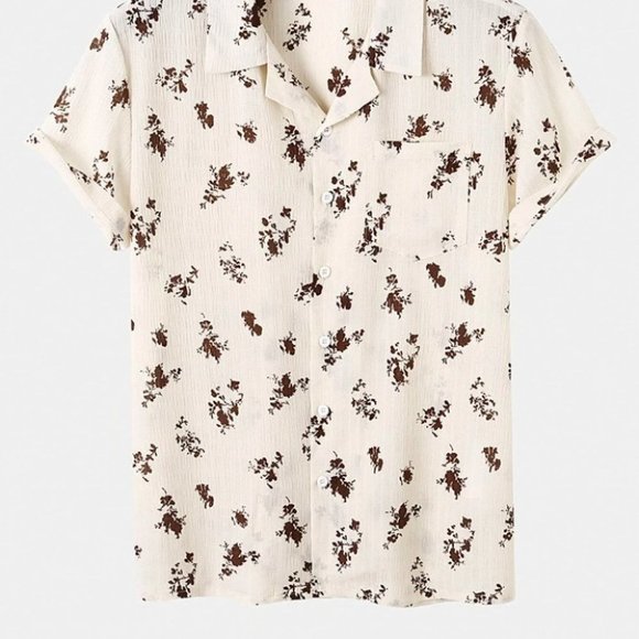 Tan Casual Men's Floral Print Shirt - Picture 2 of 7